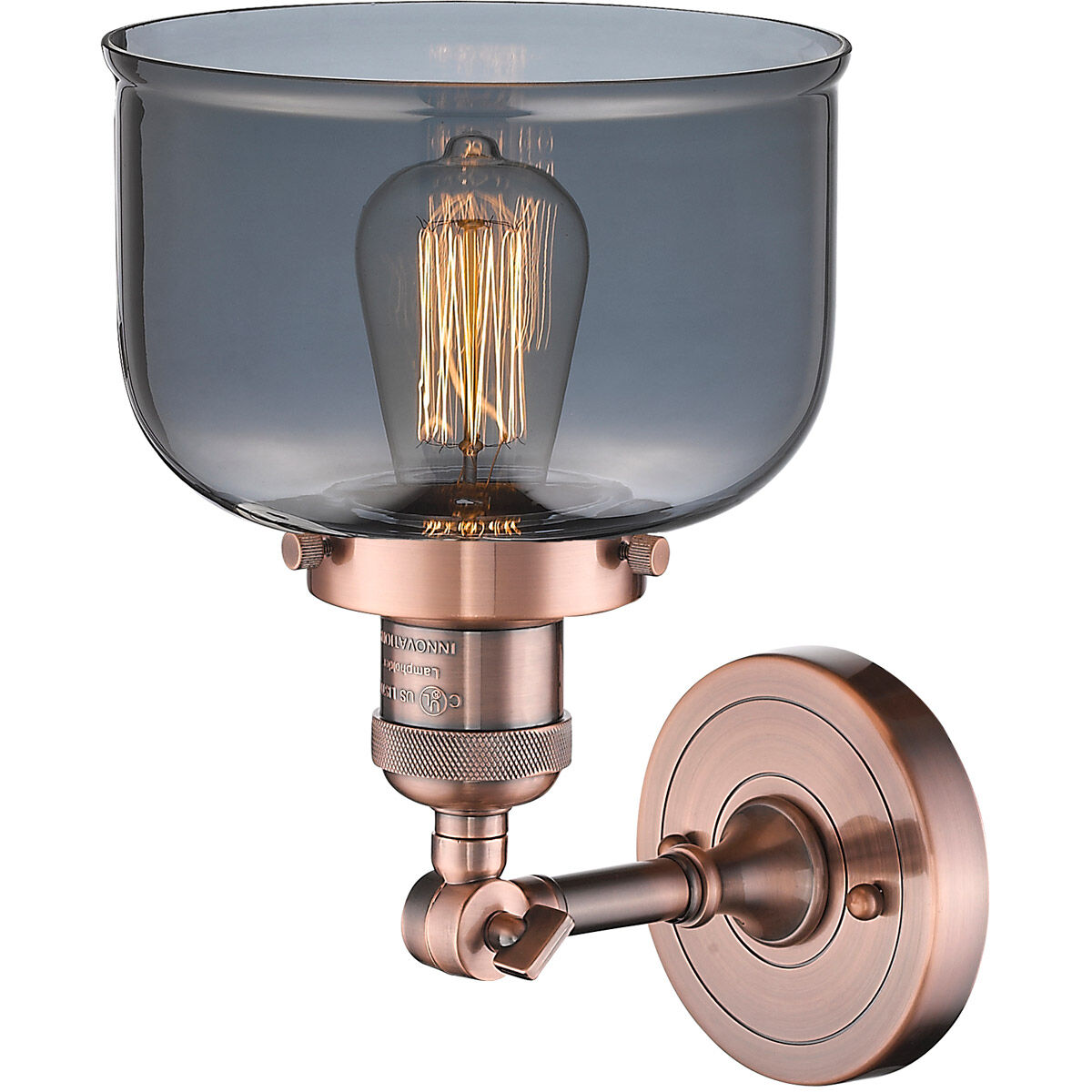 Franklin Restoration Large Bell LED 8 inch Antique Copper Semi-Flush Mount Ceiling Light in Plated Smoke Glass, Franklin Restoration