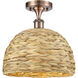 Edison Woven Rattan 1 Light 12 inch Antique Copper Semi-Flush Mount Ceiling Light