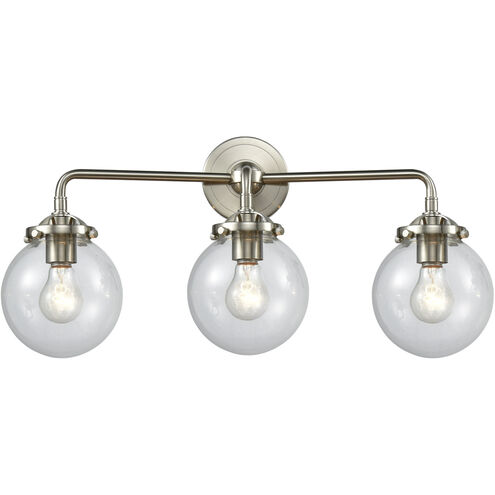Nouveau Beacon LED 24 inch Brushed Satin Nickel Bath Vanity Light Wall Light in Clear Glass, Nouveau