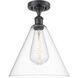 Edison Berkshire 1 Light 12 inch Matte Black Semi-Flush Mount Ceiling Light in Clear Glass