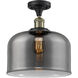 Franklin Restoration Large Bell Cage LED 8 inch Black Antique Brass Semi-Flush Mount Ceiling Light in Plated Smoke with Cage, Franklin Restoration