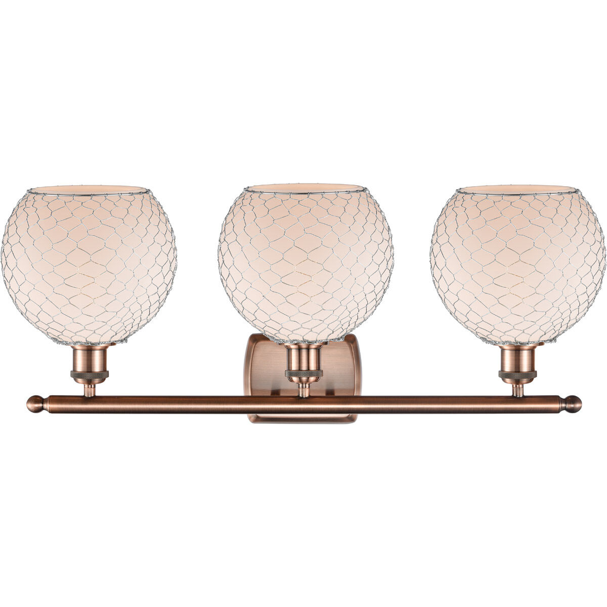 Ballston Farmhouse Chicken Wire 3 Light 26 inch Antique Copper Bath Vanity Light Wall Light, Ballston