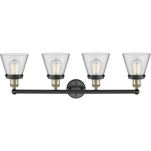 Cone 4 Light 33.5 inch Black Antique Brass Bath Vanity Light Wall Light in Clear Glass