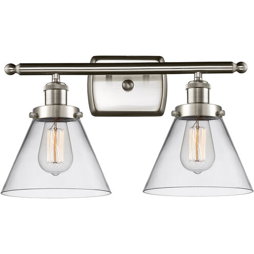 Ballston Large Cone LED 16 inch Brushed Satin Nickel Bath Vanity Light Wall Light in Clear Glass, Ballston