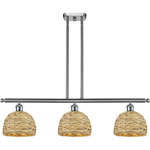 Woven Rattan Island Light Ceiling Light in Satin Nickel