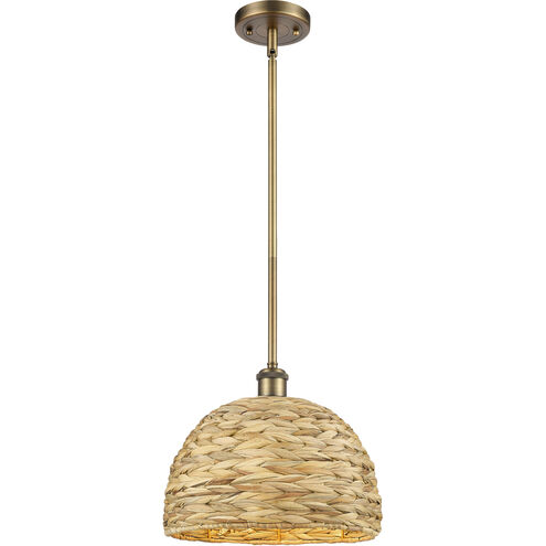 Woven Rattan 1 Light 12 inch Brushed Brass and Natural Pendant Ceiling Light