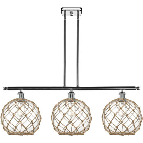 Ballston Large Farmhouse Rope LED 36 inch Polished Chrome Island Light Ceiling Light in Clear Glass with Brown Rope, Ballston