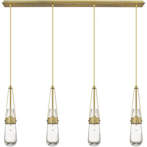 Milan Linear Pendant Ceiling Light in Brushed Brass, Clear Glass