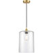 Edison Cobbleskill LED 9 inch Satin Gold Mini Pendant Ceiling Light in Clear Glass
