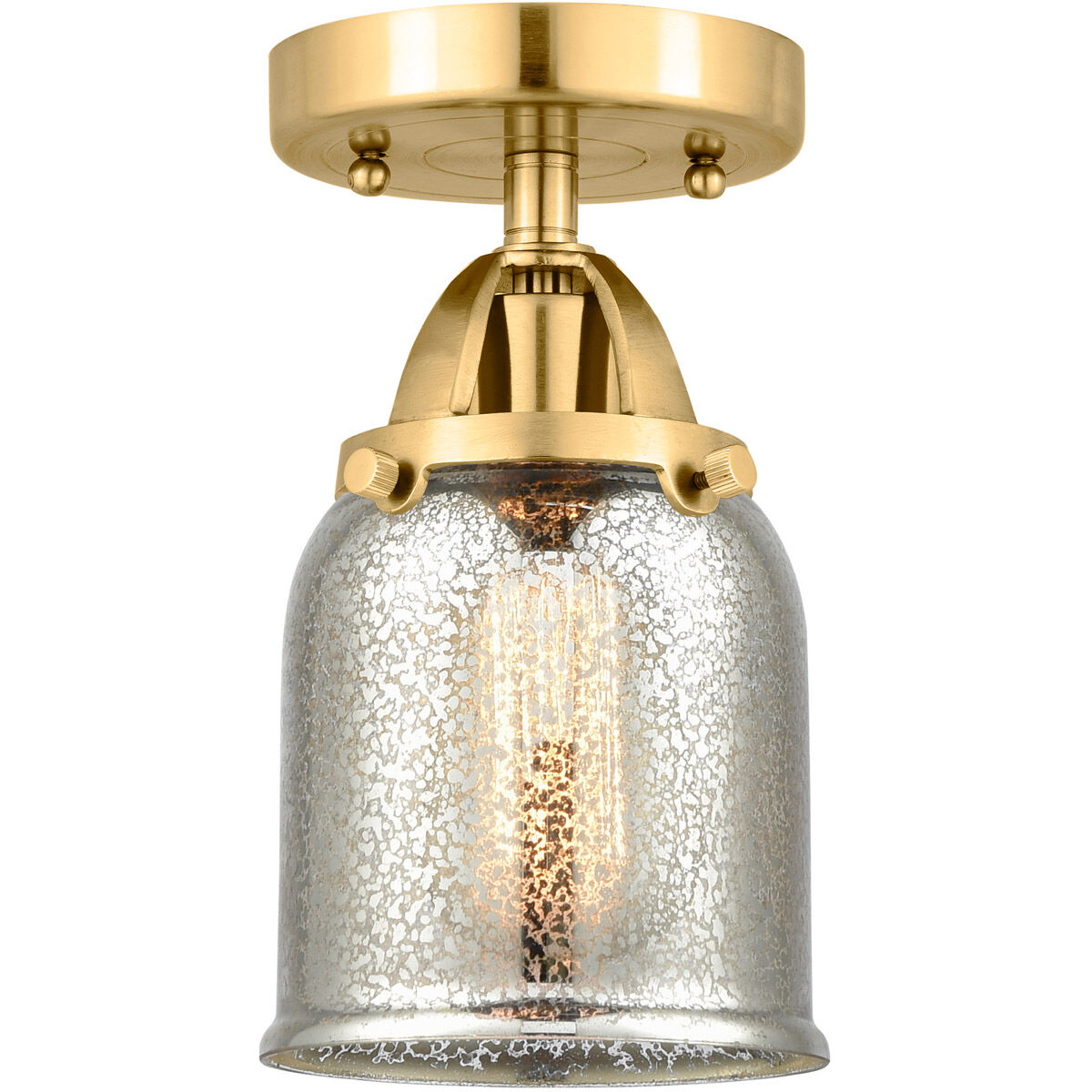 Nouveau 2 Small Bell LED 5 inch Satin Gold Semi-Flush Mount Ceiling Light in Silver Plated Mercury Glass