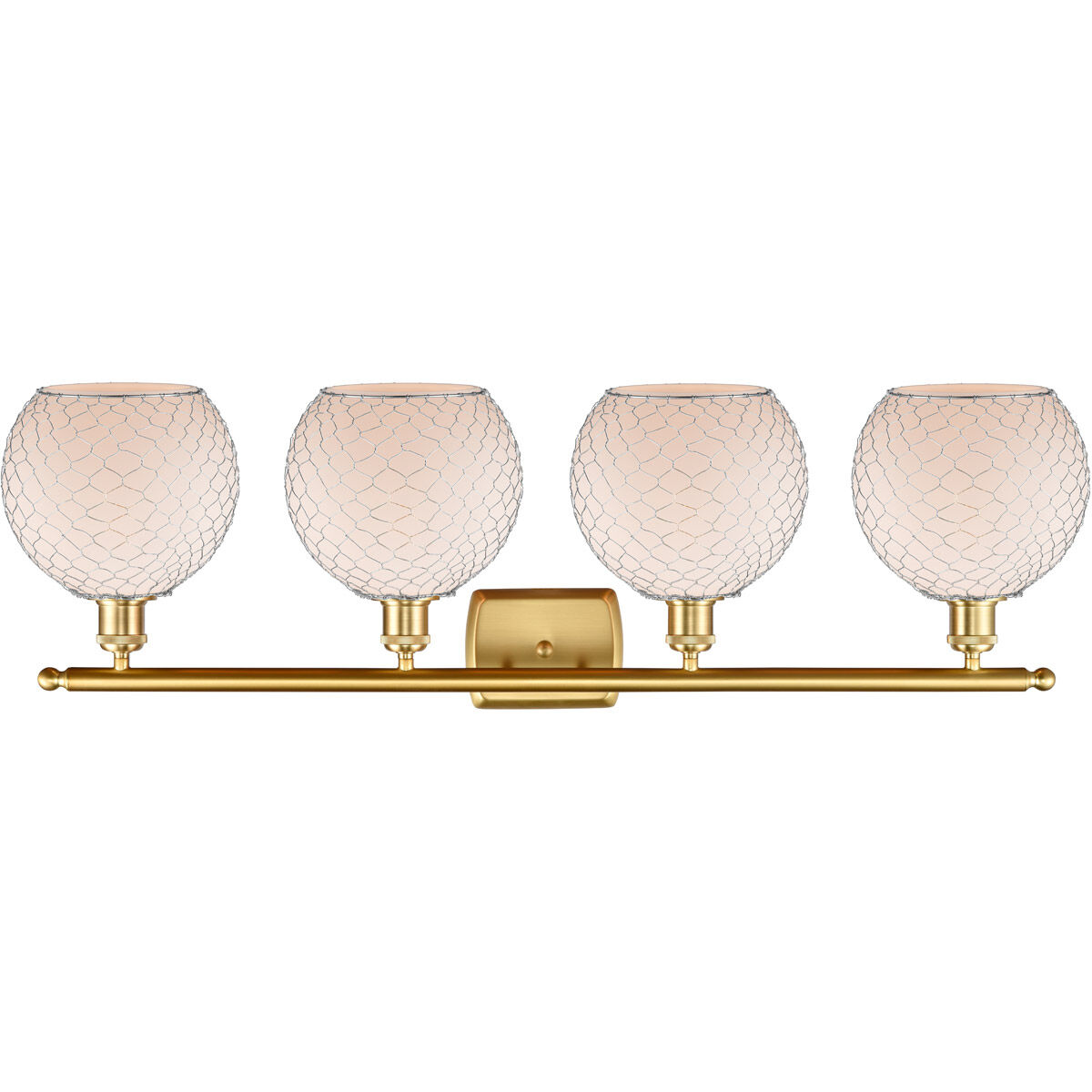 Ballston Farmhouse Chicken Wire 4 Light 36 inch Satin Gold Bath Vanity Light Wall Light, Ballston