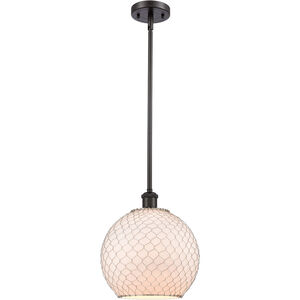 Ballston Large Farmhouse Chicken Wire LED 10 inch Oil Rubbed Bronze Pendant Ceiling Light in White Glass with Nickel Wire, Ballston