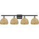 Woven Rattan 4 Light 38 inch Black Antique Brass and Natural Bath Vanity Light Wall Light