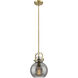 Newton Sphere 1 Light 8 inch Brushed Brass Mini Pendant Ceiling Light in Light Smoke Glass