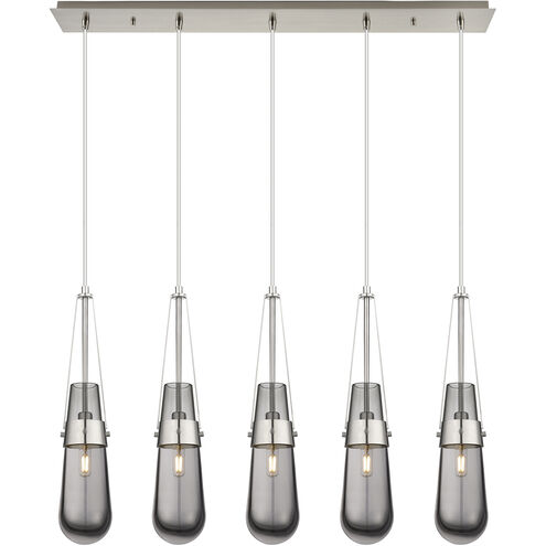 Milan 5 Light 36.13 inch Brushed Satin Nickel Linear Pendant Ceiling Light in Light Smoke Glass