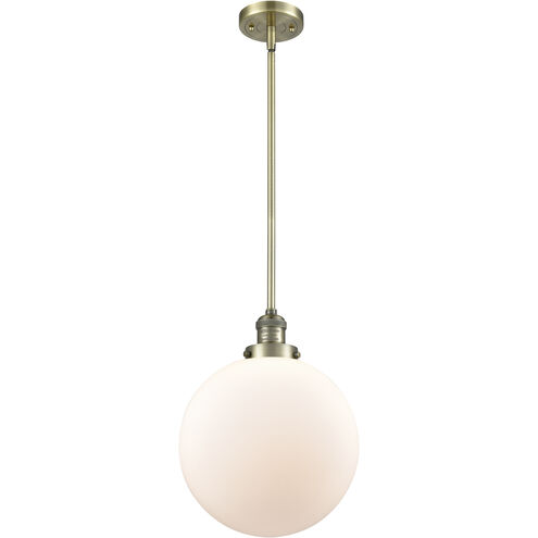 Franklin Restoration Beacon 1 Light 12 inch Antique Brass Mini Pendant Ceiling Light in Incandescent, Matte White, Franklin Restoration