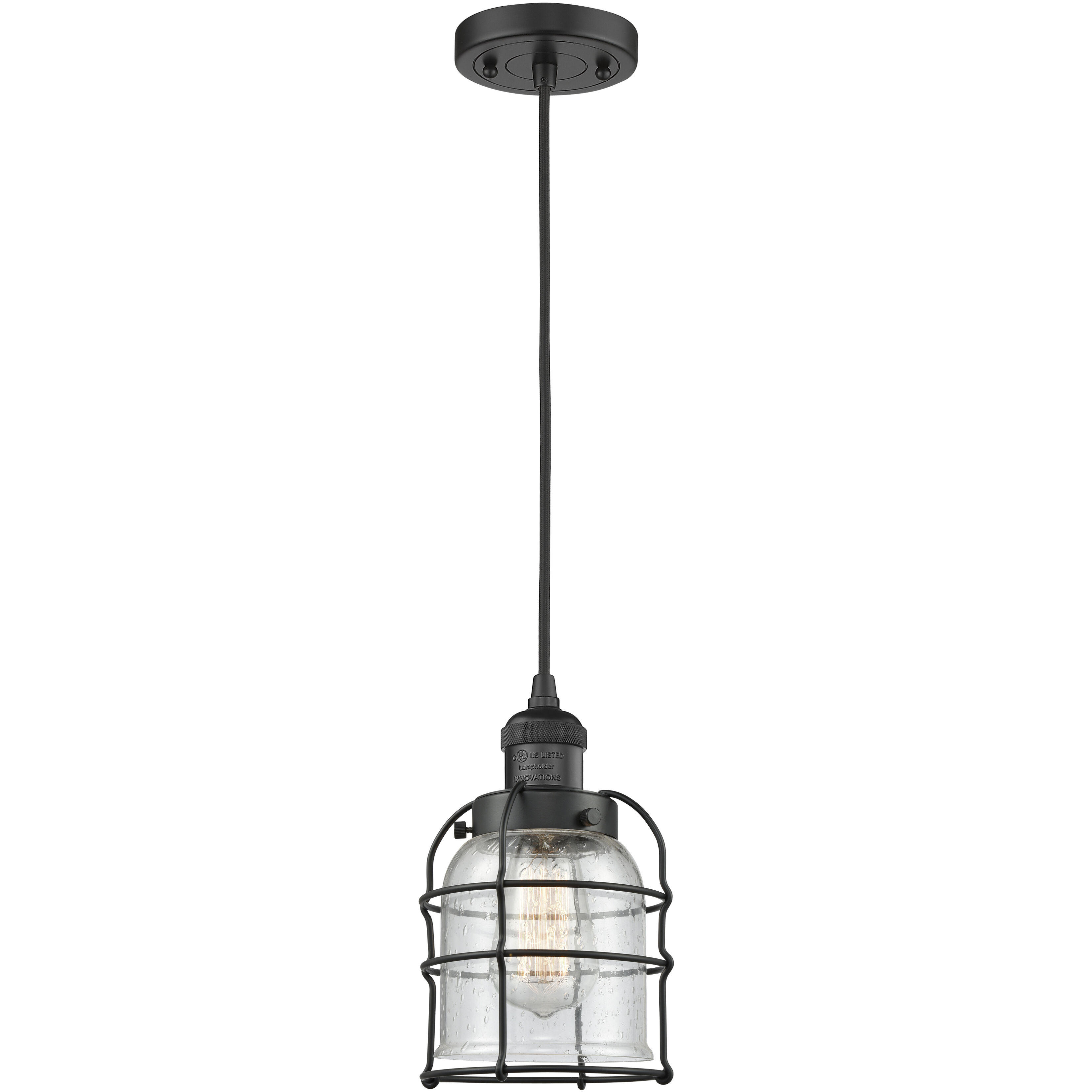Franklin Restoration Bell Cage LED 6 inch Matte Black Mini Pendant Ceiling Light in Seedy, Franklin Restoration