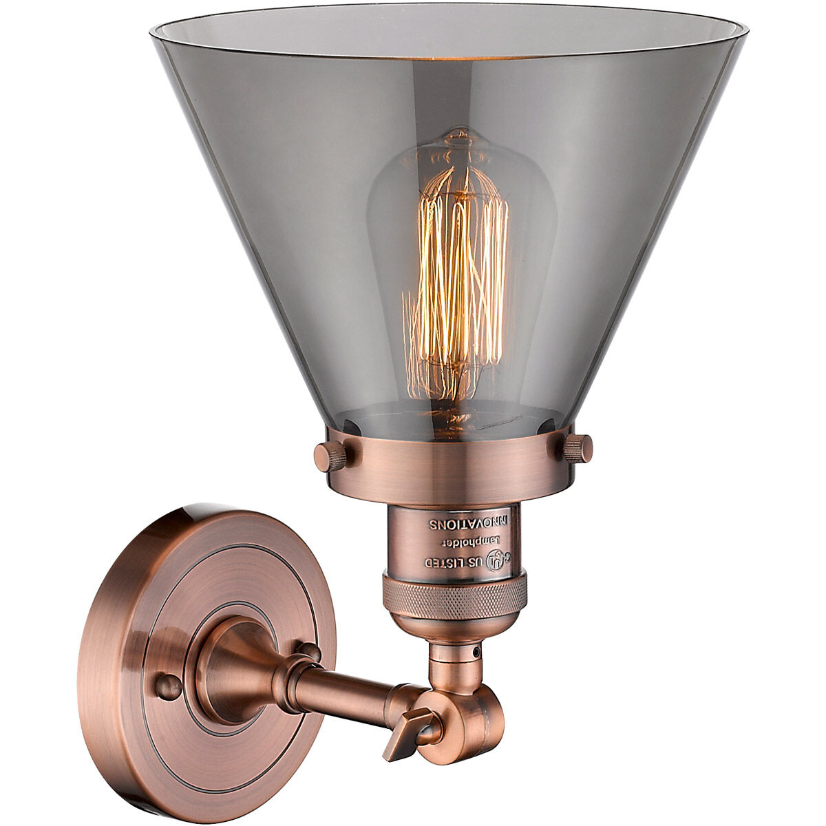Franklin Restoration Large Cone 1 Light 8 inch Antique Copper Semi-Flush Mount Ceiling Light in Plated Smoke Glass, Franklin Restoration