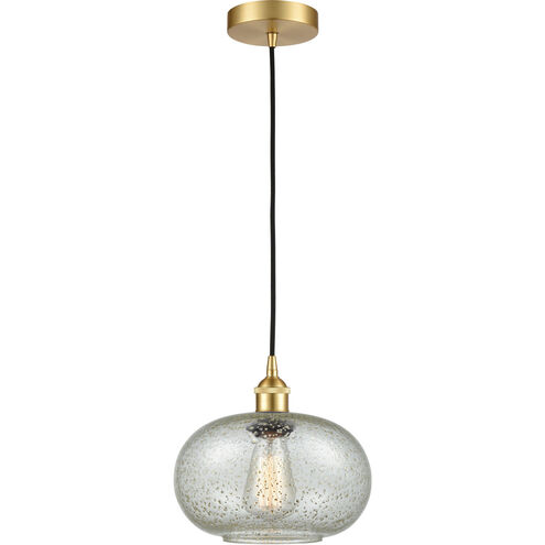 Edison Gorham 1 Light 9.5 inch Satin Gold Mini Pendant Ceiling Light in Mica Glass