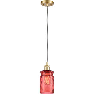 Ballston Candor 1 Light 5 inch Satin Gold Mini Pendant Ceiling Light in Jester Red Waterglass, Ballston
