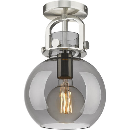 Newton Sphere 1 Light 8 inch Satin Nickel Flush Mount Ceiling Light in Light Smoke Glass