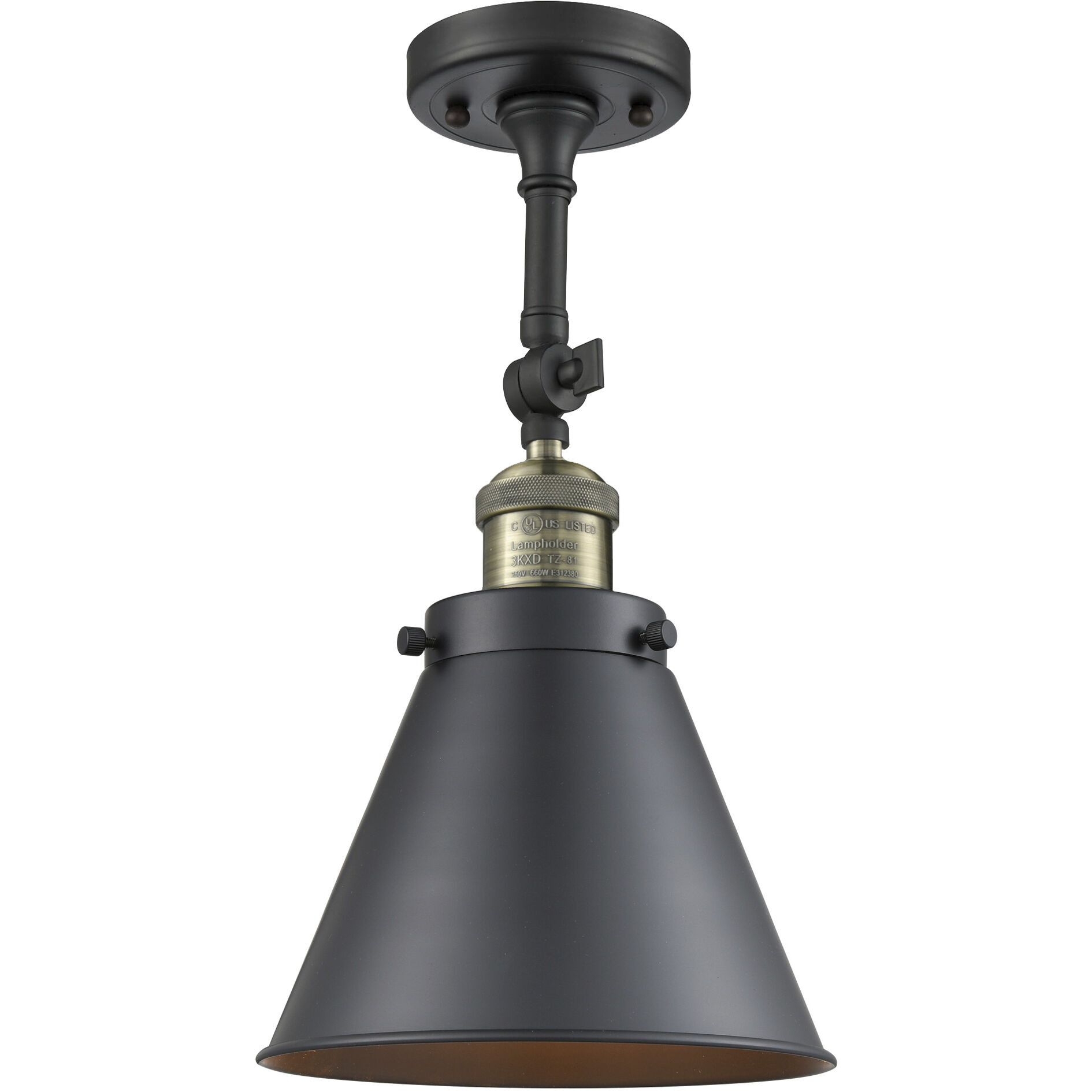 Franklin Restoration Appalachian LED 8 inch Black Antique Brass Semi-Flush Mount Ceiling Light in Matte Black, Franklin Restoration