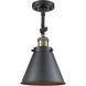 Franklin Restoration Appalachian LED 8 inch Black Antique Brass Semi-Flush Mount Ceiling Light in Matte Black, Franklin Restoration