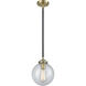 Nouveau Large Beacon 1 Light 8 inch Black Antique Brass Mini Pendant Ceiling Light in Seedy Glass, Nouveau