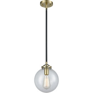 Nouveau XX-Large Beacon 1 Light 12 inch Black Antique Brass Mini Pendant Ceiling Light in Seedy Glass, Nouveau