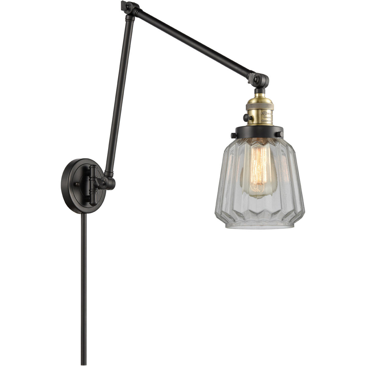 Chatham 30 inch 60.00 watt Black Antique Brass Swing Arm Wall Light, Franklin Restoration