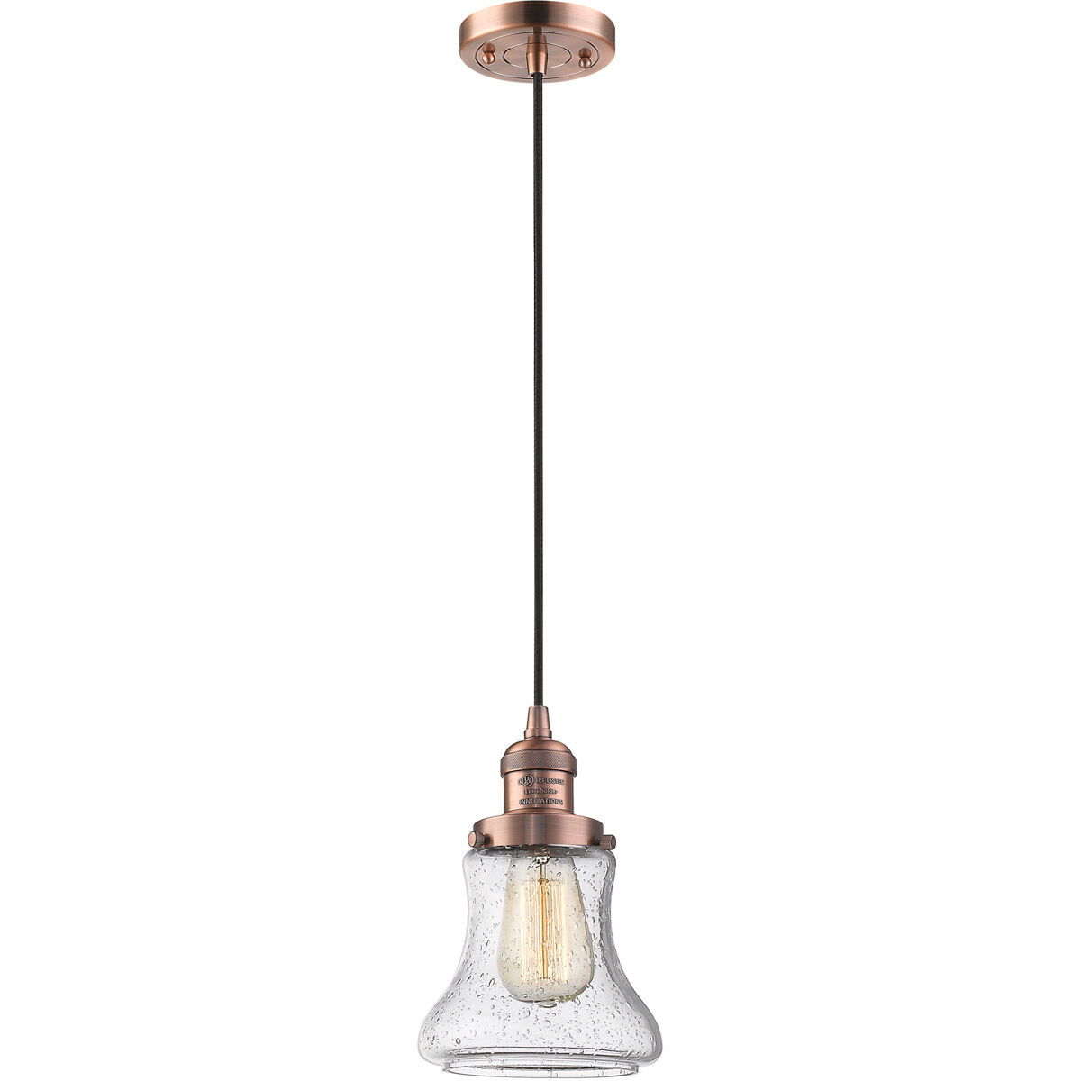 Franklin Restoration Bellmont 1 Light 6 inch Antique Copper Mini Pendant Ceiling Light in Seedy Glass, Franklin Restoration