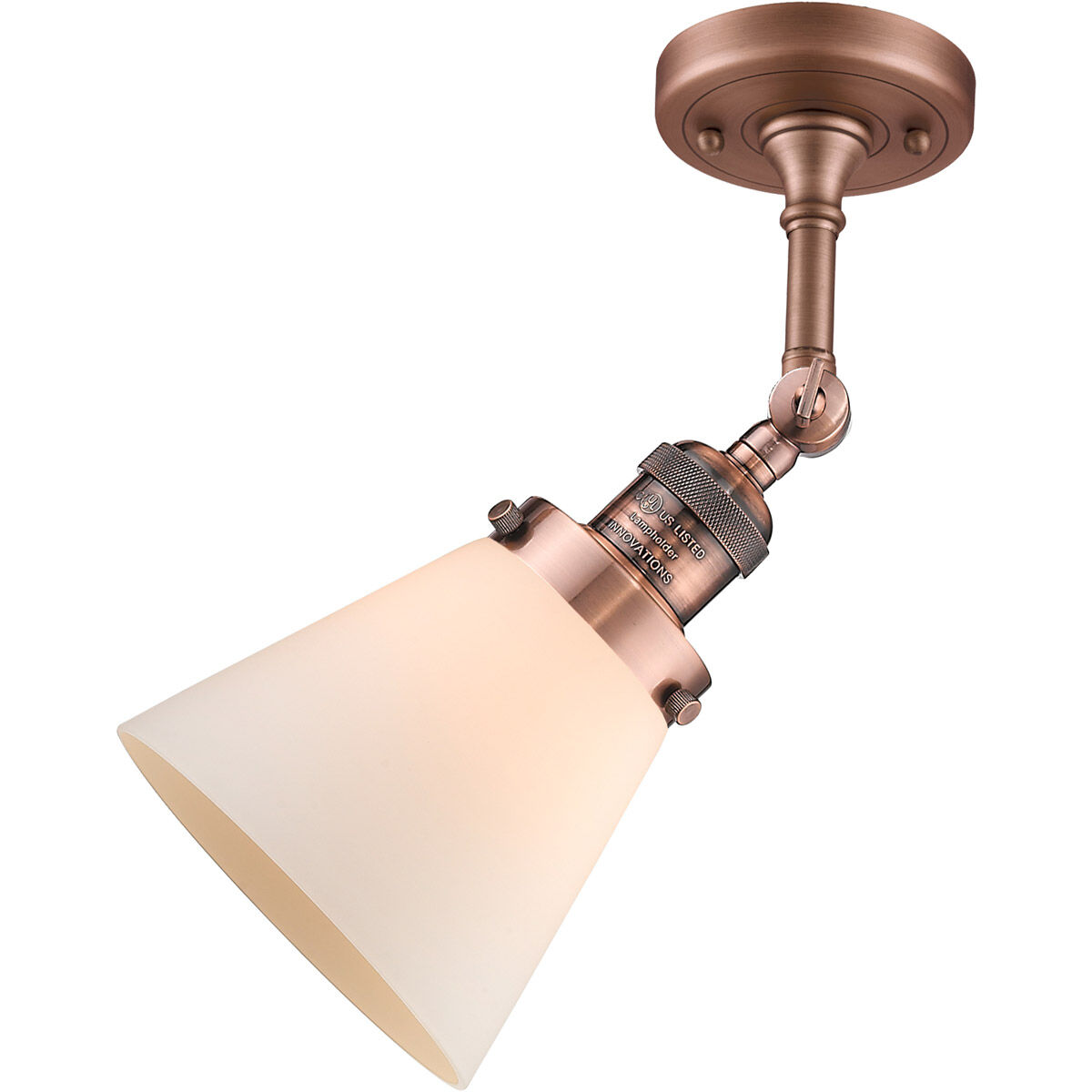 Franklin Restoration Small Cone LED 6 inch Antique Copper Sconce Wall Light in Matte White Glass, Franklin Restoration