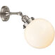Franklin Restoration Large Beacon LED 8 inch Brushed Satin Nickel Sconce Wall Light in Matte White Glass, Franklin Restoration