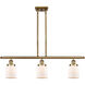 Ballston Small Bell 3 Light 36 inch Brushed Brass Island Light Ceiling Light in Matte White Glass