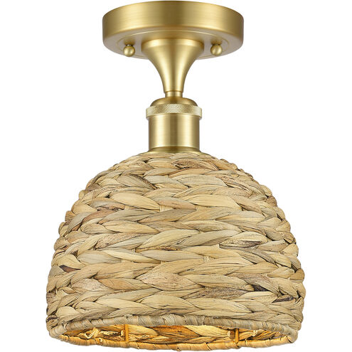 Woven Rattan 1 Light 8 inch Satin Gold Semi-Flush Mount Ceiling Light
