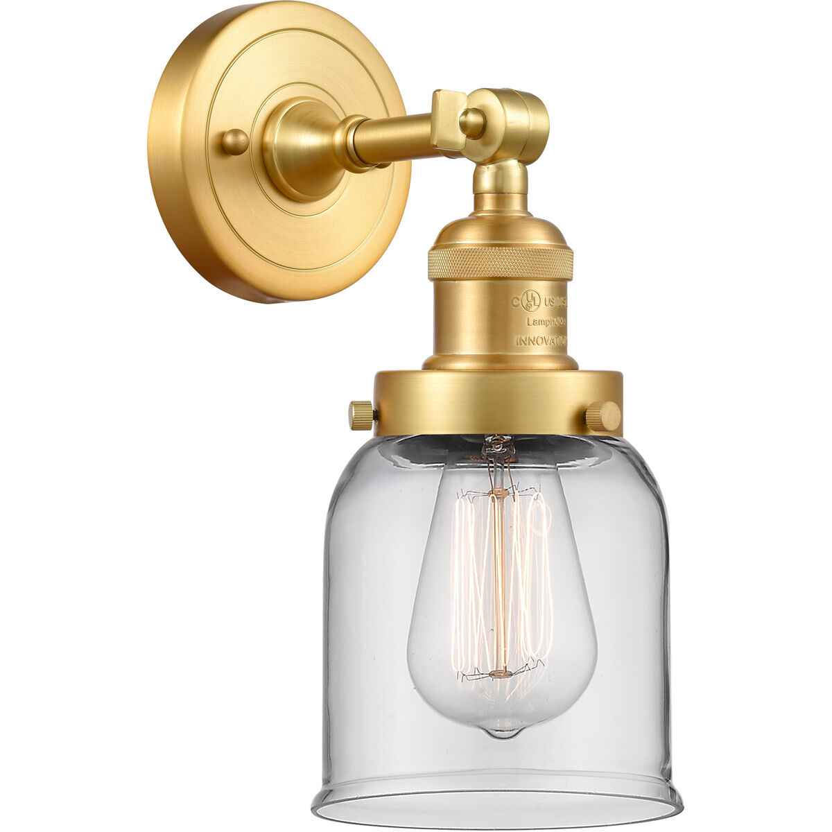 Franklin Restoration Small Bell LED 5 inch Satin Gold Sconce Wall Light in Clear Glass, Franklin Restoration