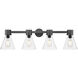 Lawton Cone 4 Light 34 inch Matte Black Bath Vanity Light Wall Light in Clear Glass