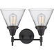 Caden 2 Light 17 inch Matte Black Bath Vanity Light Wall Light in Clear Glass