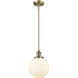 Franklin Restoration Beacon 1 Light 8 inch Brushed Brass Mini Pendant Ceiling Light in Incandescent, Matte White, Franklin Restoration
