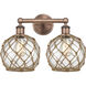 Edison Farmhouse Rope 2 Light 17 inch Antique Copper Bath Vanity Light Wall Light in Clear Glass with Brown Rope