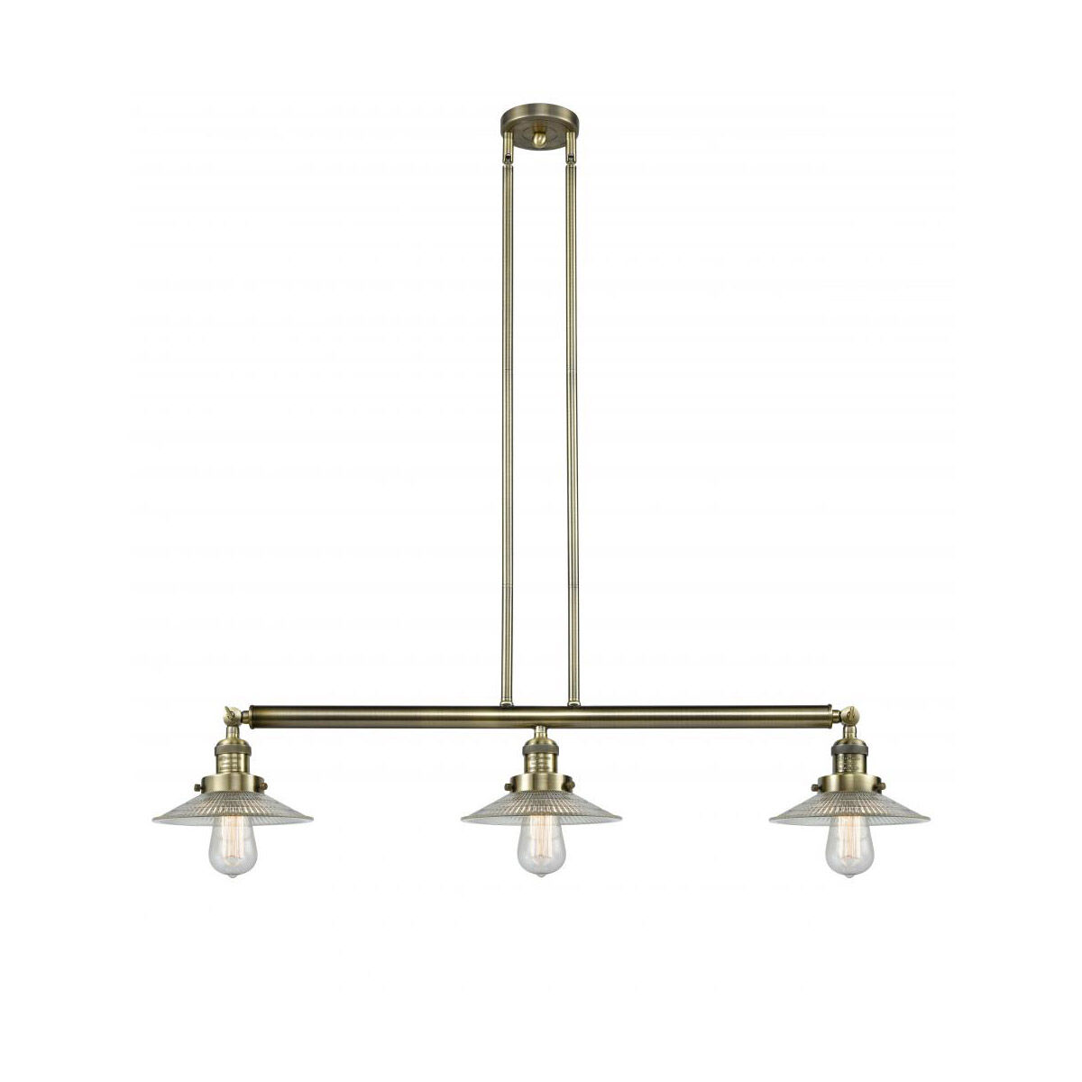 Franklin Restoration Halophane 3 Light 41 inch Antique Brass Island Light Ceiling Light in Incandescent, Clear Halophane Glass, Franklin Restoration