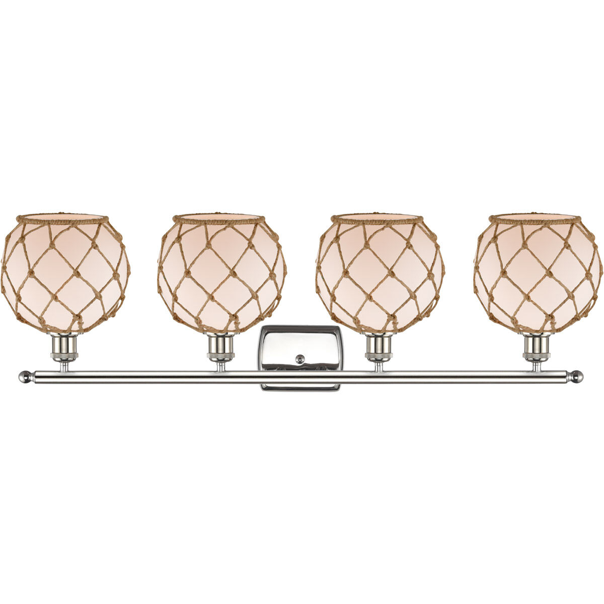 Ballston Farmhouse Rope 4 Light 36 inch Polished Nickel Bath Vanity Light Wall Light in White Glass with Brown Rope, Ballston