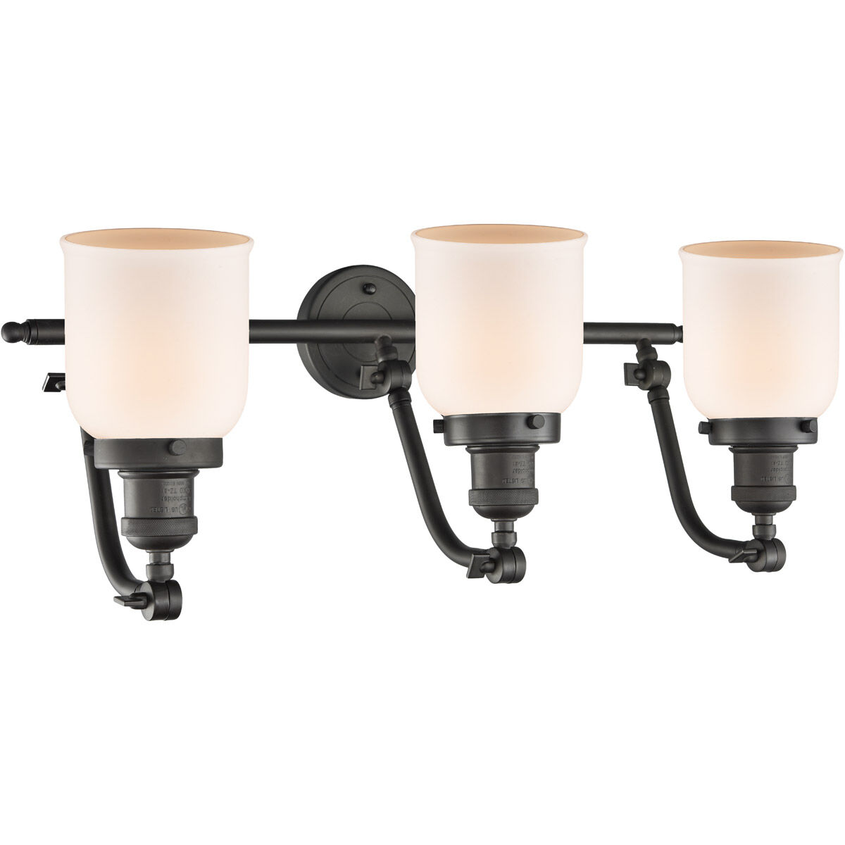 Franklin Restoration Small Bell LED 28 inch Oil Rubbed Bronze Bath Vanity Light Wall Light in Matte White Glass, Franklin Restoration