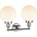 Franklin Restoration Large Beacon 2 Light 19 inch Polished Chrome Bath Vanity Light Wall Light in Matte White Glass, Franklin Restoration