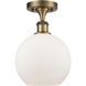 Athens 1 Light 8 inch Brushed Brass Semi-Flush Mount Ceiling Light in Matte White Glass