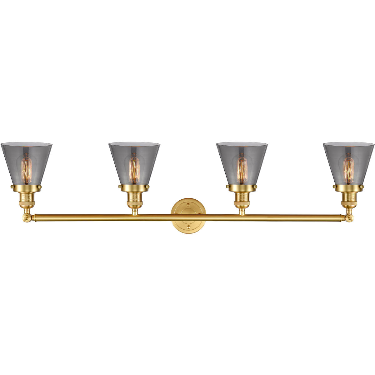 Franklin Restoration Small Cone LED 42 inch Satin Gold Bath Vanity Light Wall Light in Plated Smoke Glass, Franklin Restoration