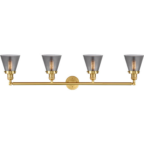 Franklin Restoration Small Cone LED 42 inch Satin Gold Bath Vanity Light Wall Light in Plated Smoke Glass, Franklin Restoration