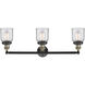 Franklin Restoration Small Bell 3 Light 30 inch Black Antique Brass Bath Vanity Light Wall Light in Clear Glass, Franklin Restoration