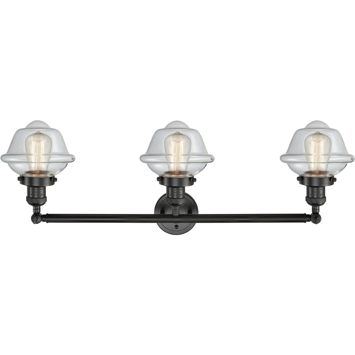Franklin Restoration Small Oxford 3 Light 34 inch Matte Black Bath Vanity Light Wall Light in Clear Glass, Franklin Restoration
