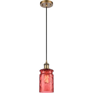 Ballston Candor 1 Light 5 inch Brushed Brass Mini Pendant Ceiling Light in Jester Red Waterglass, Ballston